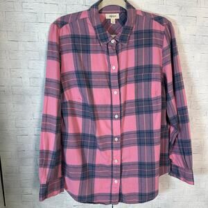 Style & co women’s flannel shirt button up plaid pink feminine fall cozycore